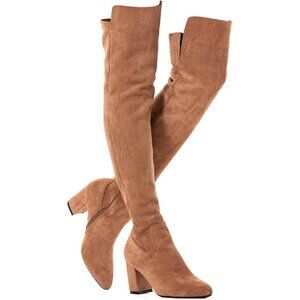 Women Brown/3 Inch Heel Faux Suede Over The Knee Thigh High Low Block Heel Boot